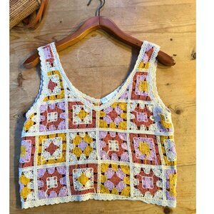 Rebellion Crochet Patchwork Granny Square Tank Top Size Small